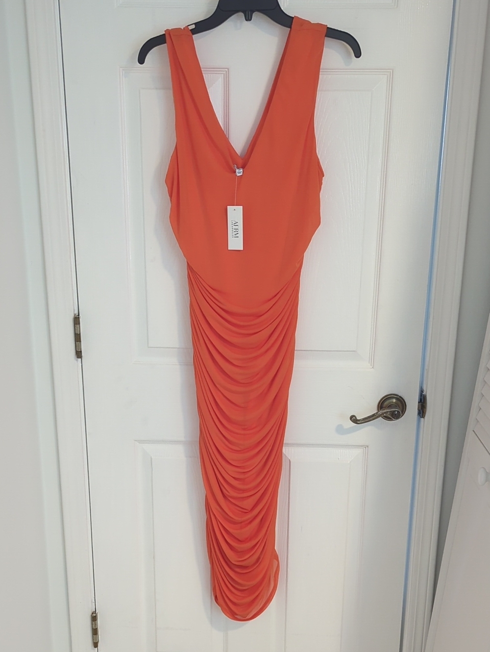 AFRM Vibrant Orange Ruched Maxi Dress
